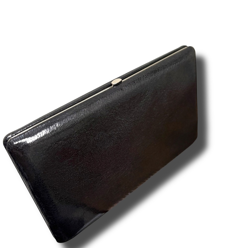 Vintage Abas Black Leather Frame Cache Wallet Silver Hardware Hard Shell - Picture 5 of 9
